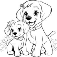 mignonne mère chien et chiot coloration page dessin pour des gamins vecteur