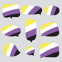 jaune, blanc, violet et noir coloré discours bulle Icônes, comme le couleurs de le non binaire drapeau. lgbtqi concept. plat vecteur illustration.