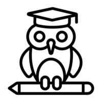 hibou avec mortier et crayon, sagesse éducation icône vecteur