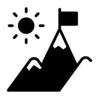 drapeau sur montagne, mission atteint icône vecteur