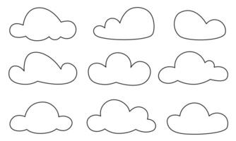 ensemble de griffonnage des nuages. main tiré des nuages sur une blanc Contexte. contours de des nuages. nuageux temps symbole. vecteur illustration, clipart.