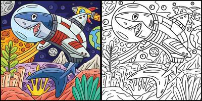 espace requin coloration page coloré illustration vecteur