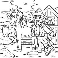 cow-girl et poney coloration page pour des gamins vecteur