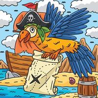 pirate perroquet avec une carte coloré dessin animé vecteur