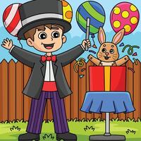 anniversaire magicien avec lapin coloré dessin animé vecteur