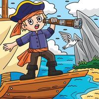 pirate à la recherche une par télescope coloré dessin animé vecteur