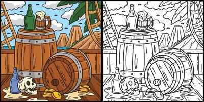 pirate Rhum et barils coloration page illustration vecteur