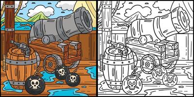 pirate canon et barils coloration illustration vecteur