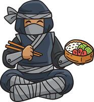 ninja en mangeant bento dessin animé coloré clipart vecteur