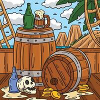 pirate Rhum et baril coloré dessin animé illustration vecteur