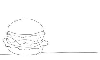 Burger un ligne continu doubler. ligne art cheeseburger contour bannière dans minimal style. main tiré vecteur art.