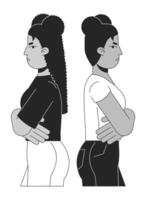 les filles copains orienté vers une façon de chaque autre noir et blanc 2d ligne dessin animé personnages. contester femmes isolé vecteur contour personnes. geste corps Langue monochromatique plat place illustration