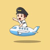 gratuit mignonne pilote avec avion vecteur dessin animé illustration. mascotte personnage icône.