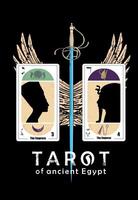 tarot de ancien Egypte. T-shirt conception de une ailé épée et deux tarot cartes appelé le impératrice et le empereur isolé sur noir vecteur