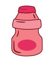 fraise yaourt probiotique boisson bouteille icône dans mignonne dessin animé dessin vecteur illustration