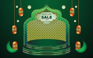 Ramadan kareem super vente la toile bannière Contexte avec podium pour afficher de produit. Ramadan gros vente promotion affiche et social médias poste. islamique spécial offre promotion bannière conception modèle vecteur