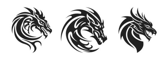tribal tatouage de le dragon tête silhouette ornement plat style conception vecteur illustration ensemble