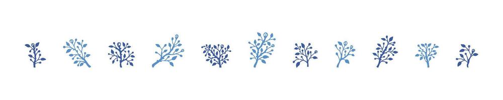 minimaliste silhouette branches avec feuilles et bourgeons ensemble. Icônes et conception éléments pour floral logo, moderne mariage faire-part, féminin conceptions, salutation cartes, tatouage. abstrait plante brindille. vecteur