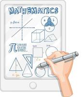 main, écrit, math, symbole, sur, tablette vecteur