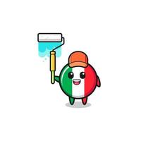 la mascotte du peintre du drapeau italien avec un rouleau à peinture vecteur