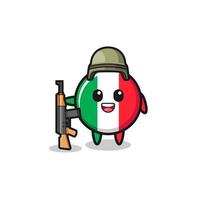Adorable mascotte du drapeau italien en tant que soldat vecteur