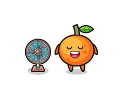 une jolie mandarine se tient devant le ventilateur vecteur