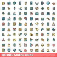 100 Info stress Icônes ensemble, Couleur ligne style vecteur