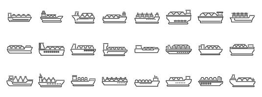 gaz transporteur navire Icônes ensemble contour vecteur. énergie Terminal Port vecteur