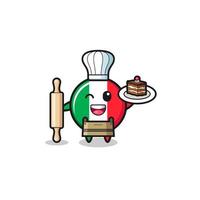 drapeau de l'italie en tant que mascotte de chef pâtissier tenir un rouleau à pâtisserie vecteur