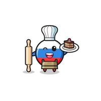 drapeau de la russie comme mascotte de chef pâtissier tenir un rouleau à pâtisserie vecteur