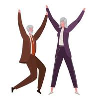 Senior woman and man cartoons jumping vector design