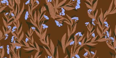 une marron et bleu floral modèle sur une marron Contexte vecteur