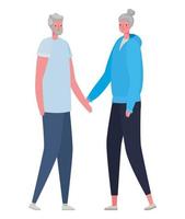 caricatures senior femme et homme avec des vêtements de sport main dans la main conception vectorielle vecteur