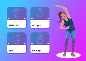 activité aptitude app pour santé concept avec sportif femme dans dessin animé style. la toile conception et mobile modèle. vecteur illustration.
