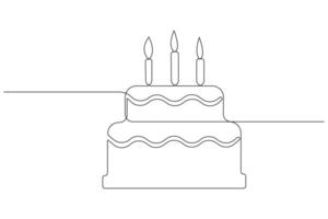 continu un ligne art dessin de anniversaire gâteau avec crème, bougie anniversaire fête symbole de fête vecteur