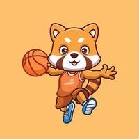 basketball rouge Panda dessin animé vecteur