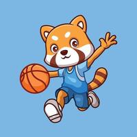 basketball rouge Panda dessin animé vecteur