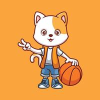 basketball blanc chat dessin animé vecteur