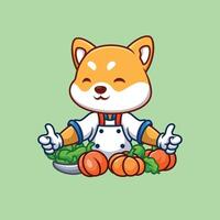 chef shiba inu mignonne dessin animé vecteur