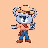 cow-boy koala mignonne dessin animé personnage vecteur