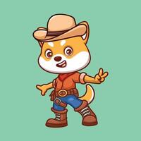 cow-boy shiba inu mignonne dessin animé vecteur