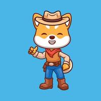 cow-boy shiba inu mignonne dessin animé vecteur