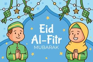 garçon et fille donner eid salutations vecteur