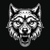 foncé art crâne en colère bête Loup tête noir et blanc illustration vecteur