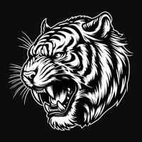 foncé art en colère bête tigre tête noir et blanc illustration vecteur