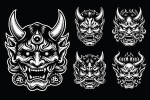 foncé art effrayant Japonais hannya masque noir et blanc illustration vecteur