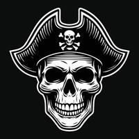 foncé art pirates crâne tête avec chapeau pirates noir et blanc illustration vecteur