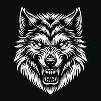 foncé art en colère Loup tête noir et blanc illustration vecteur