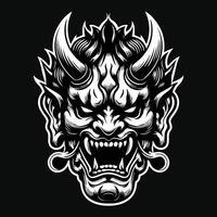 foncé art effrayant Japonais hannya masque noir et blanc illustration vecteur