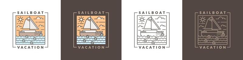 illustration de voilier et océan monoline ou ligne art style vecteur